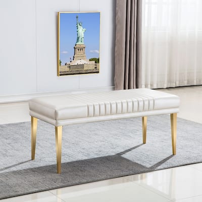 Modern Luxury Upholstered Bench Dining Room Channel Ottoman with Gold Stainless Steel Legs