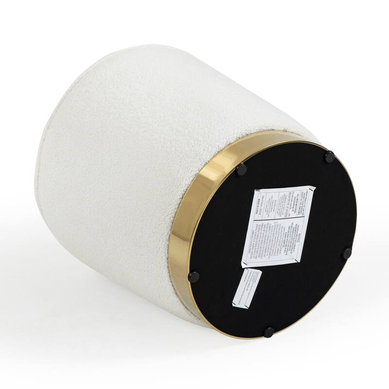 Aysel White Boucle Ottoman with Golden Accent Base