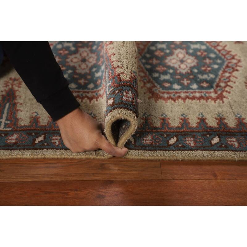Geometric Viss Indian Runner Rug Handmade Wool Carpet - 2'6"x 9'9"