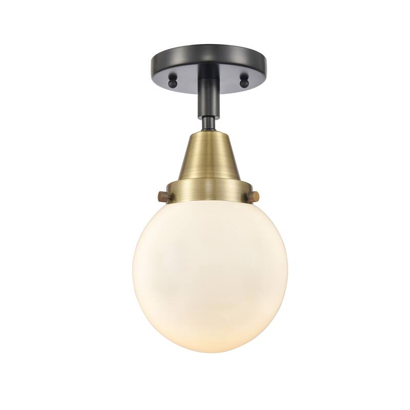 Innovations Lighting 447-1C-11-6 Beacon Flush Mount Beacon 6" Wide - Black Antique Brass / Matte White