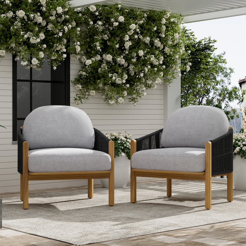 Christopher Knight Home - Ethan Outdoor Wood Club Chair with Rope and Cushion