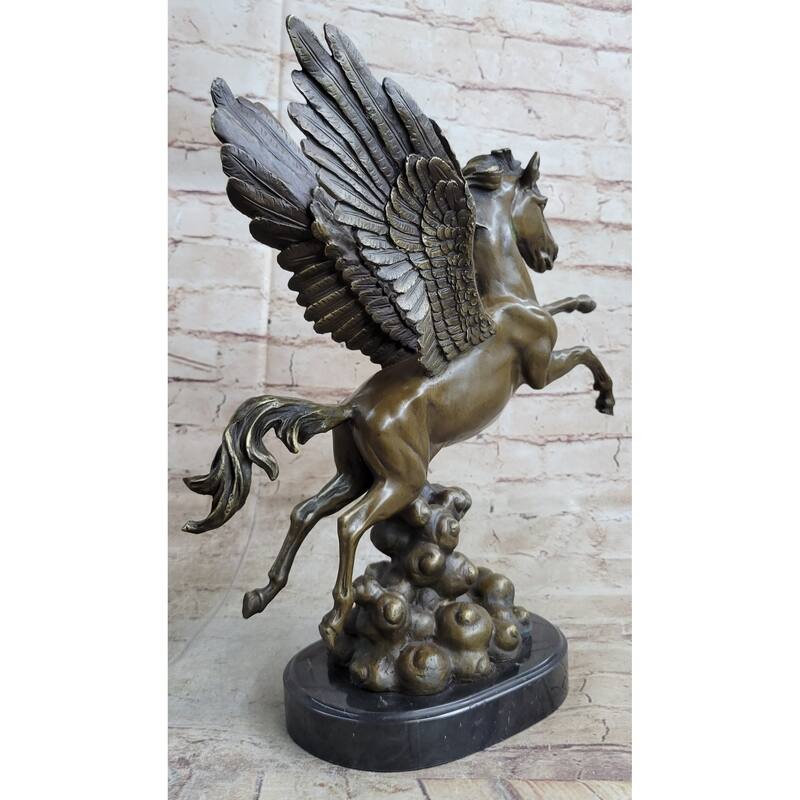 Flying Pegasus Winged Imitative Horse Greek Mythology Bronze Statue Sculpture Signed 15 Inches X 14 Inches