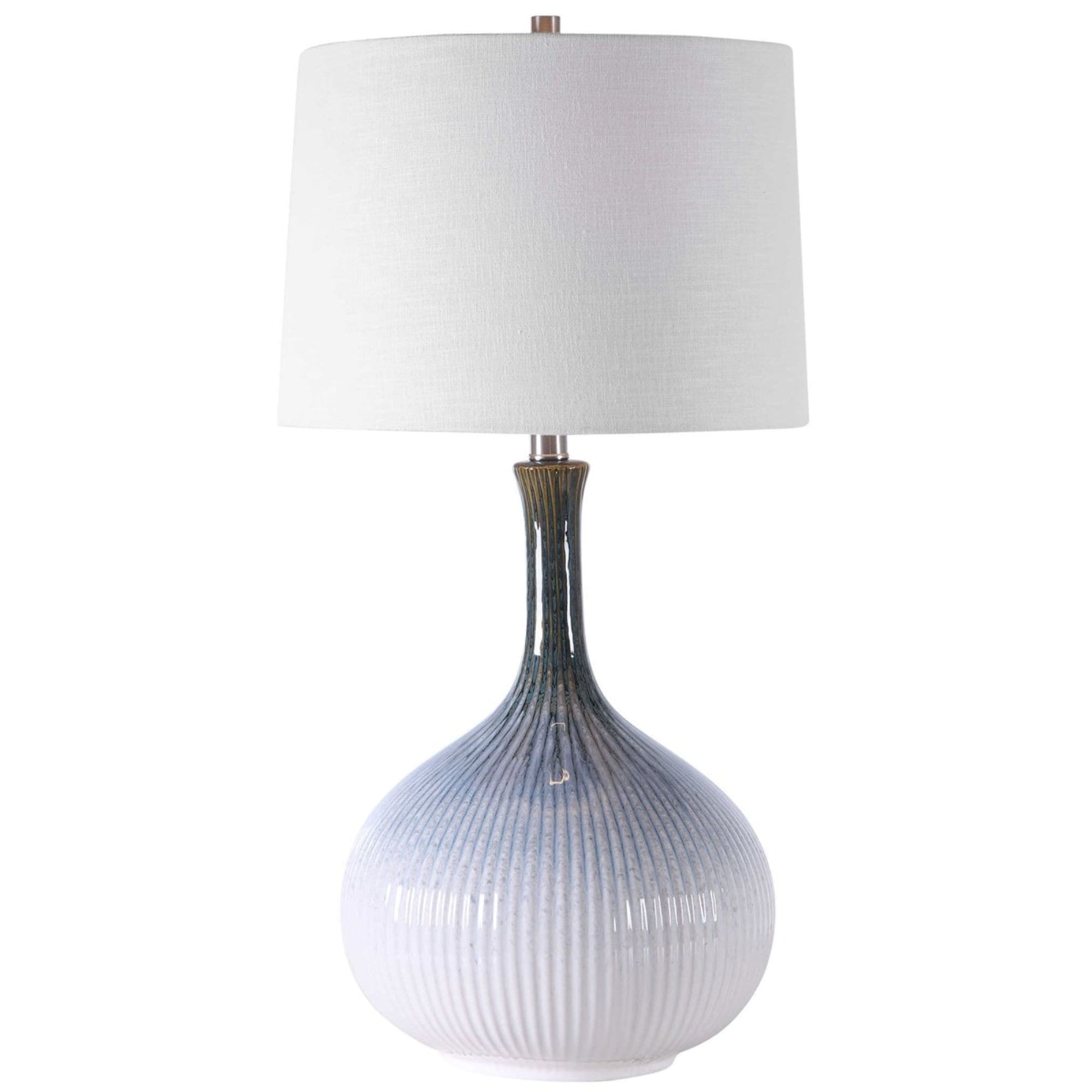 Fluted Ceramic Base Table Lamp with White Drum Shade - 28