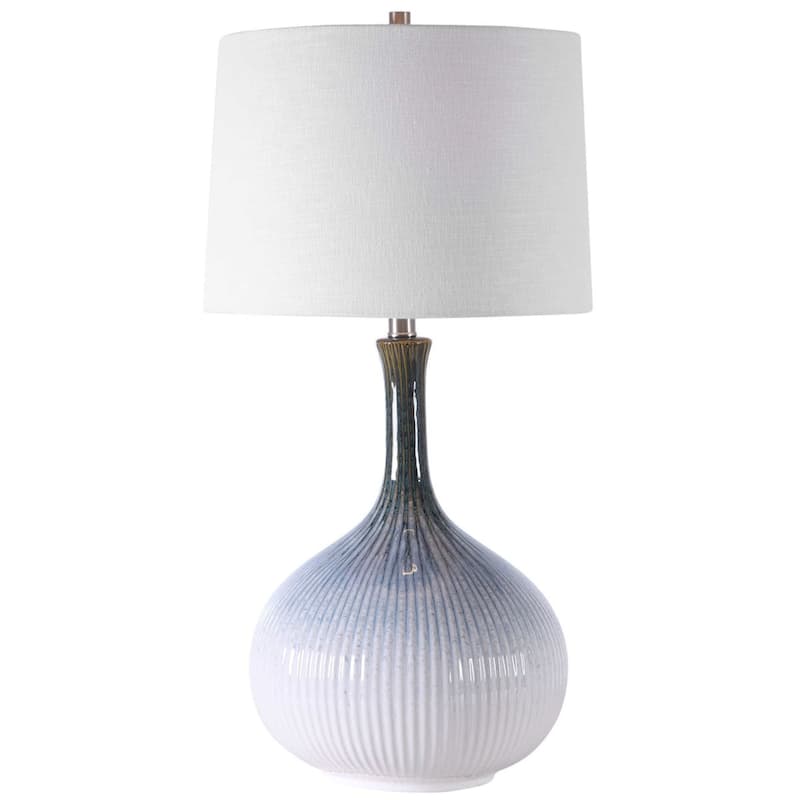 Fluted Ceramic Base Table Lamp with White Drum Shade - 28" - Multicolored