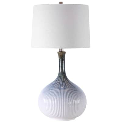 Fluted Ceramic Base Table Lamp with White Drum Shade - 28" - Multicolored