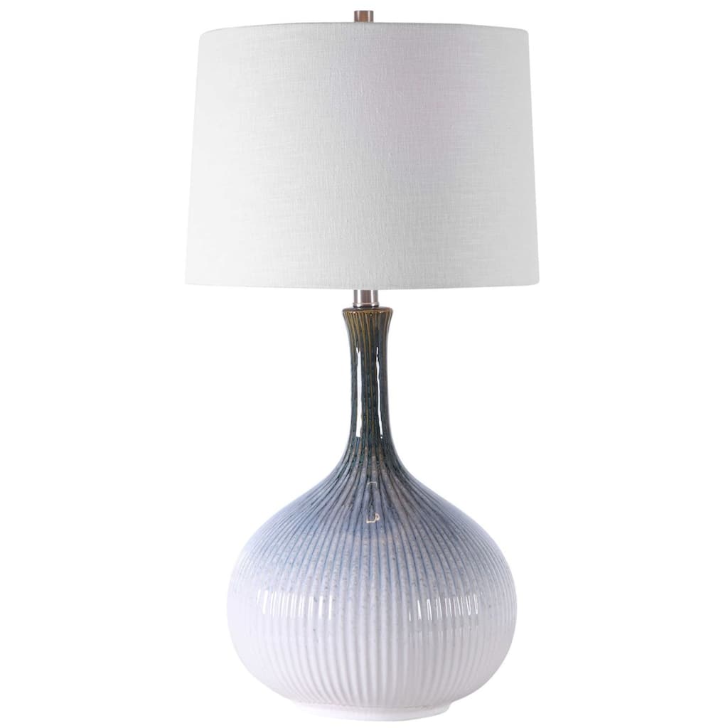 Fluted Ceramic Base Table Lamp with White Drum Shade - 28" - Multicolored