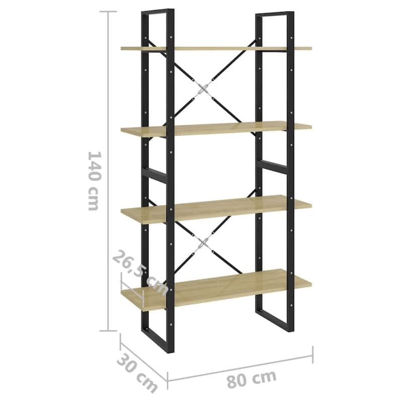 vidaXL 4-Tier Book Cabinet Black 31.5"x11.8"x55.1" Solid Pine Wood