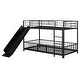 preview thumbnail 48 of 70, Metal Bunk Bed with Slide and Door, Twin Over Twin/Full Over Full Low Bunk Bedframe with Fence Guardrails and Ladder for 2 Kids
