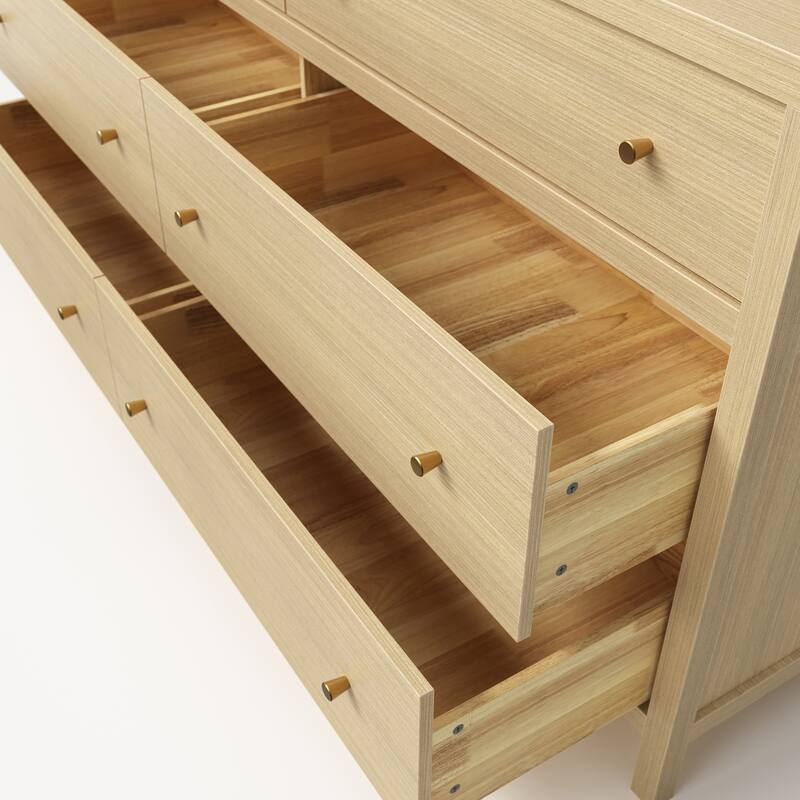 63” Solid Wood 6 Drawer Dresser – Semi-Assembled Modern Farmhouse Wide Chest with Soft-Close Undermount Slides