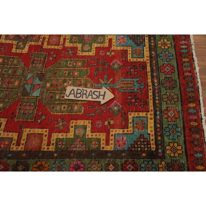 Hand Knotted Oriental 100% Wool Carpet Traditional Geometric Red Tabriz Runner Rug - 10' 7'' X 3' 1''