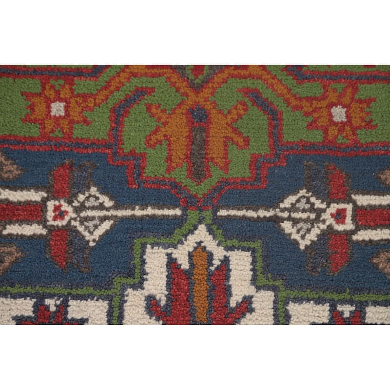 Blue Geometric Heriz Serapi Oriental Runner Rug Handmade Wool Carpet - 2'7"x 7'10"