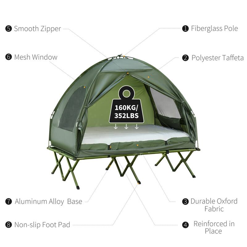 2 Person Foldable 4-In-1 Elevated Camping Bed Tent