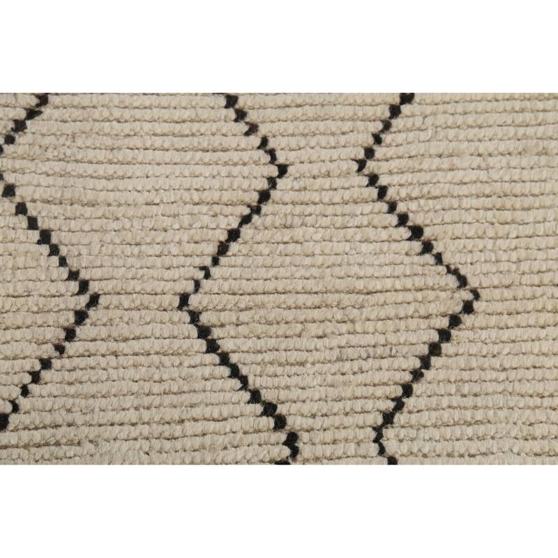 All-Over Geometric Ivory Moroccan Area Rug Handmade Wool Carpet - 6'2"x 9'3"