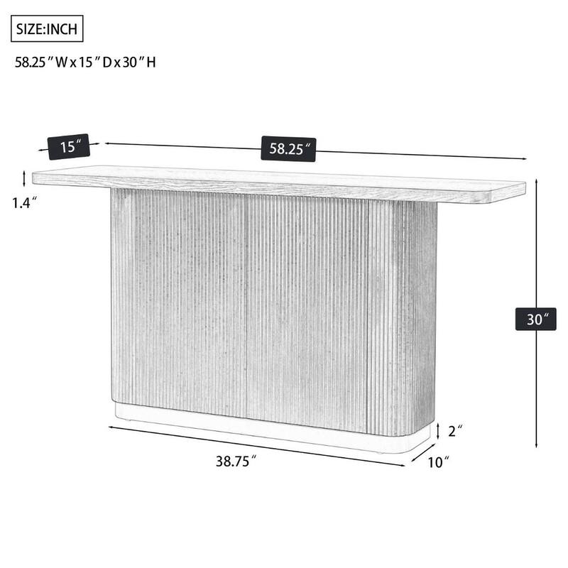 Modern Console Table with Ash Veneer Top & Fluted Base, Metal Accent Entryway Table for Hallway & Living Room