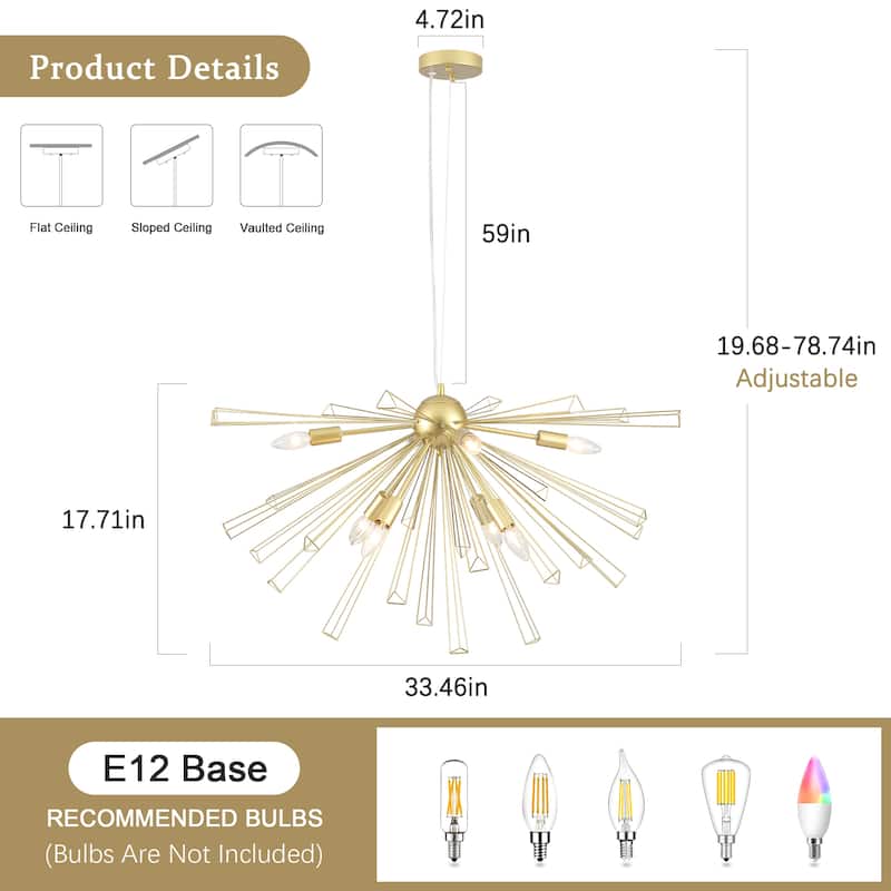 8-Light 33.46"W Metal Dimmable Pendant Lights for Kitchen Living Room