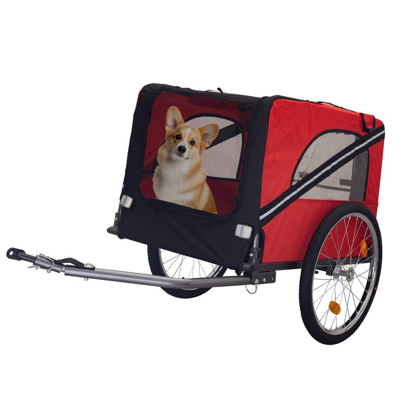 Durable Dog Bike Trailer with 20-Inch Wheels, Zippered Mesh Doors, and 88lb Capacity