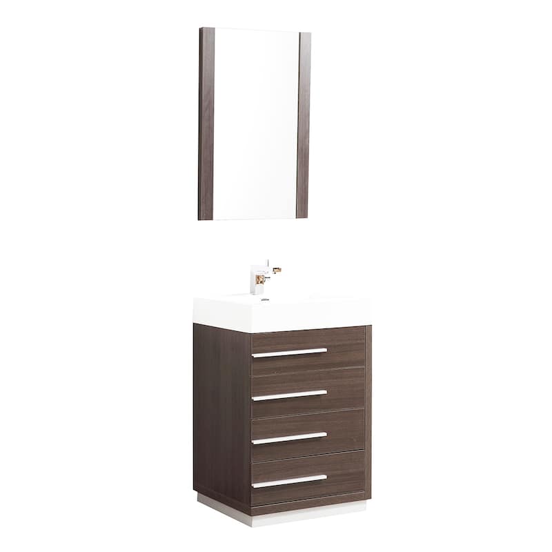 Blossom 24" All-Wood Vanity w/ Acrylic Sink & Mirror, Freestanding - 24 Inch - Grey Oak