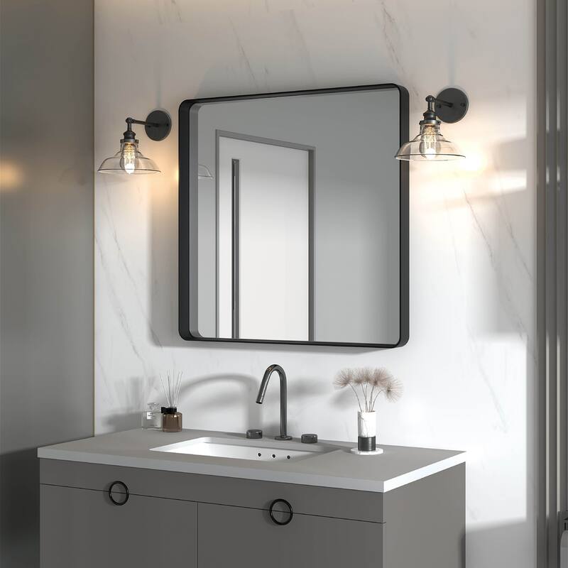 TOOLKISS Aluminum Alloy Round Corner Frame Vanity Mirror - 36 in. W x 36 in. H - Matte Black