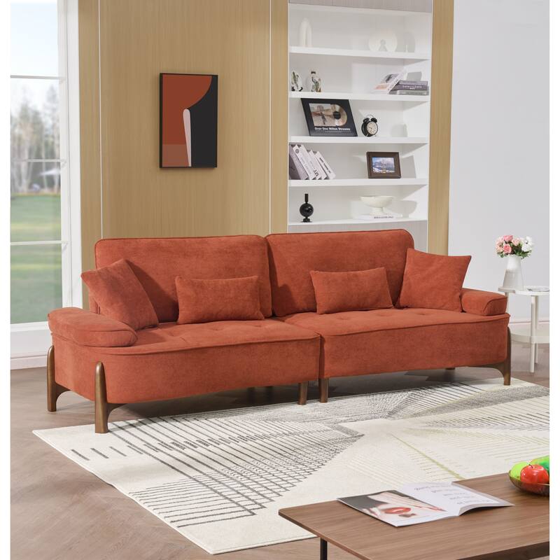 103-inch Brick Red Foam Sofa with 4 Pillows, Comfortable and Easy to Assemble