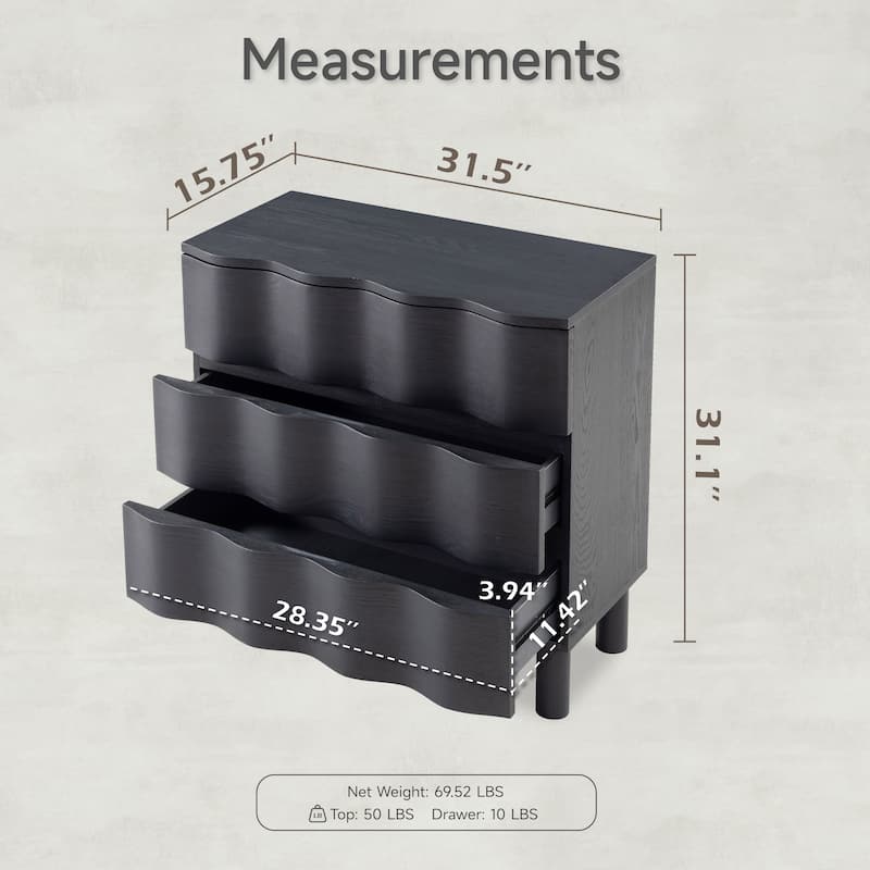 COZAYH Contemporary Dresser Featuring Wavy Front Design, Rustic Bedside Chest of Drawers