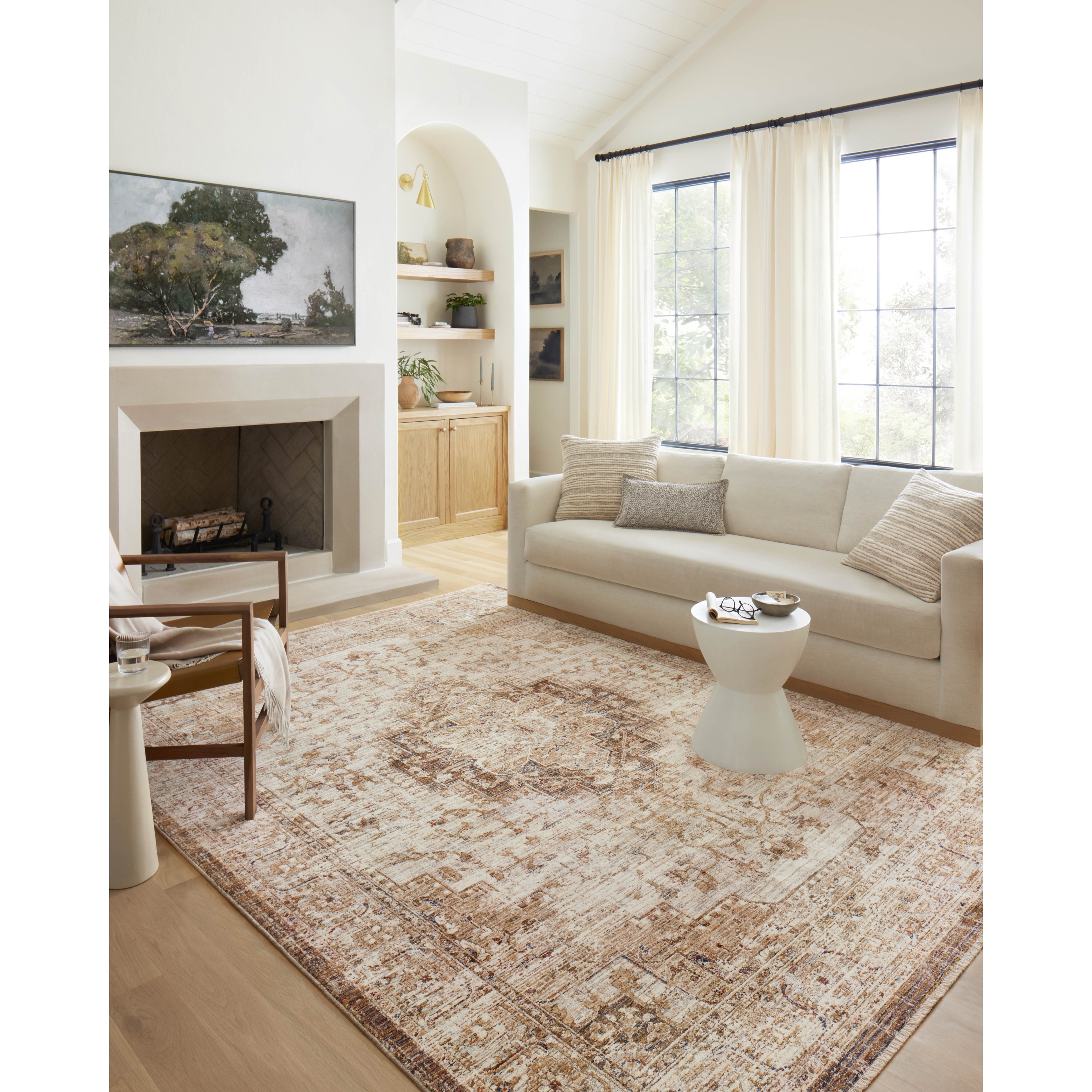 Alexander Home Anniki Distressed Medallion Area Rug with Micro Fringe