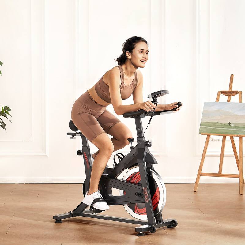Black Steel Magnetic Resistance Stationary Exercise Bike with LCD Display Perfect for Indoor Use - 43.50” x 19.495” x 45.08”