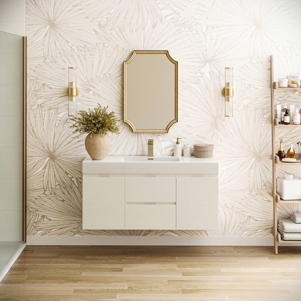 Fresca Senza 48" Wall Mounted / Floating Single Vanity Set with Wood