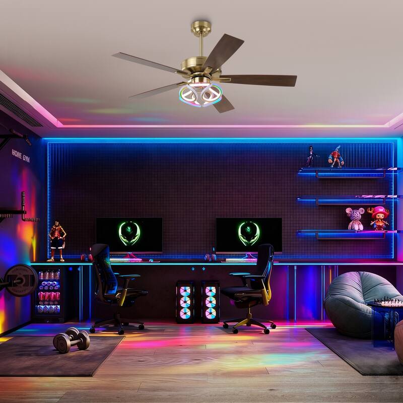 52" Modern Gold Smart Dimmable RGB Ceiling Fan with Light and Remote and App Control