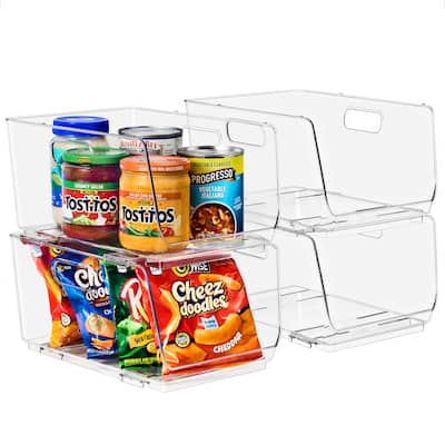 Sorbus Stackable Storage Bins Open Front Clear Acrylic Bins for Pantry Kitchen Clear Pantry Organizer Bins (Medium 4 Pack)