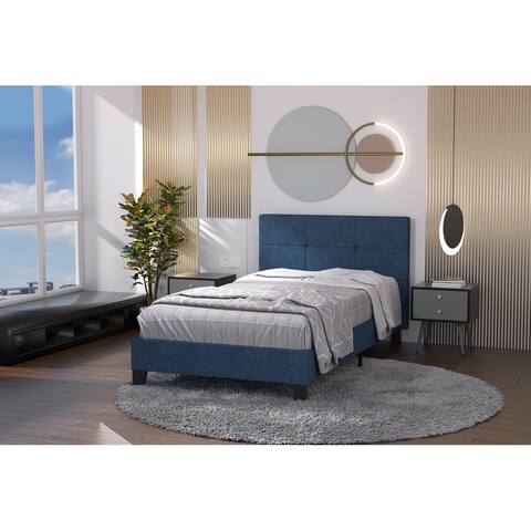 Twin Upholstered Linen Platform Bed with Fabric Headboard