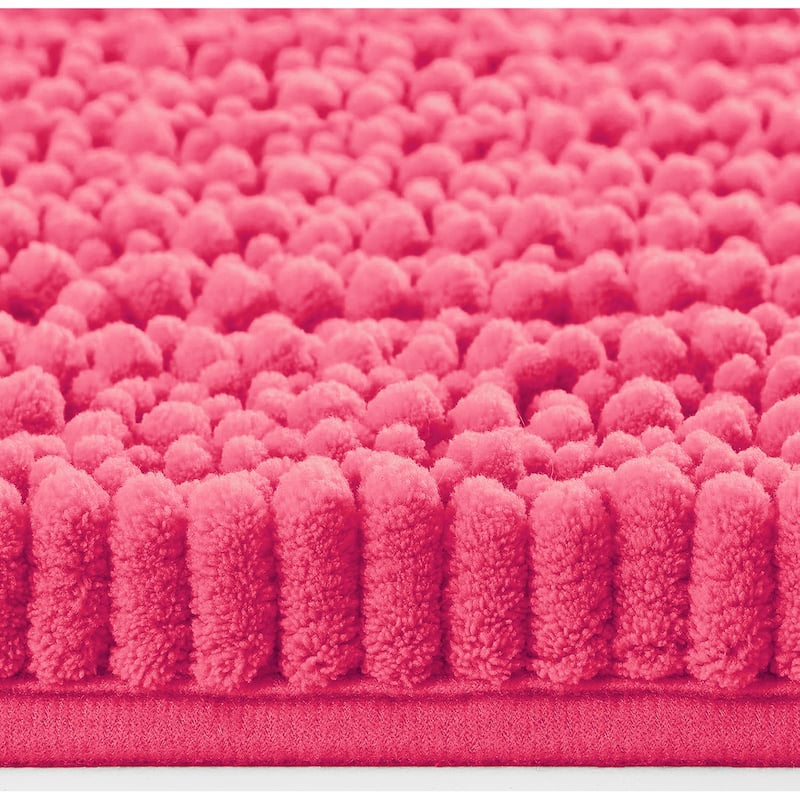 2 Piece Set Hot Pink Soft Cozy Plush Chenille Bath Mat Bathroom Rug