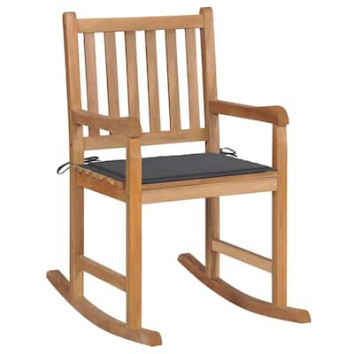 vidaXL Rocking Chair with Anthracite Cushion Solid Teak Wood - 22.8" x 36.4" x 41.7"