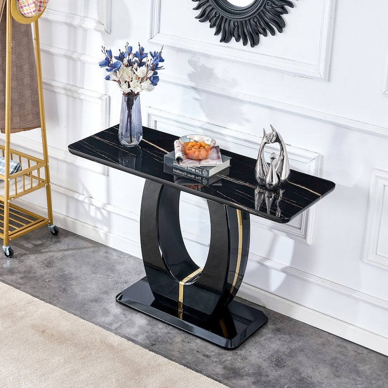 Modern Simple Glossy White Rectangular Counter Bar Table 47.24" x 18.11" x 29.52" For Living Room Bedroom Bedside Entrance House