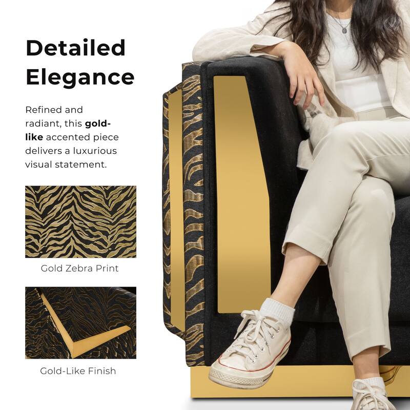 Furniture of America Ospray Glam 2-Piece Black Velvet Upholstered Zebra Print Sofa Set