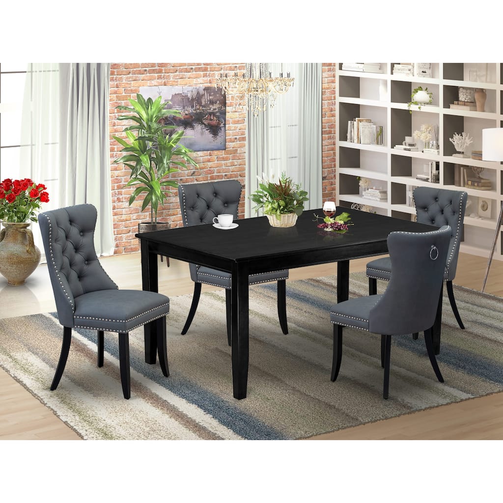 East West Furniture Dining Table Set Contains a Rectangle Solid Wood Table and Upholstered Chairs, Black (Pieces Options)