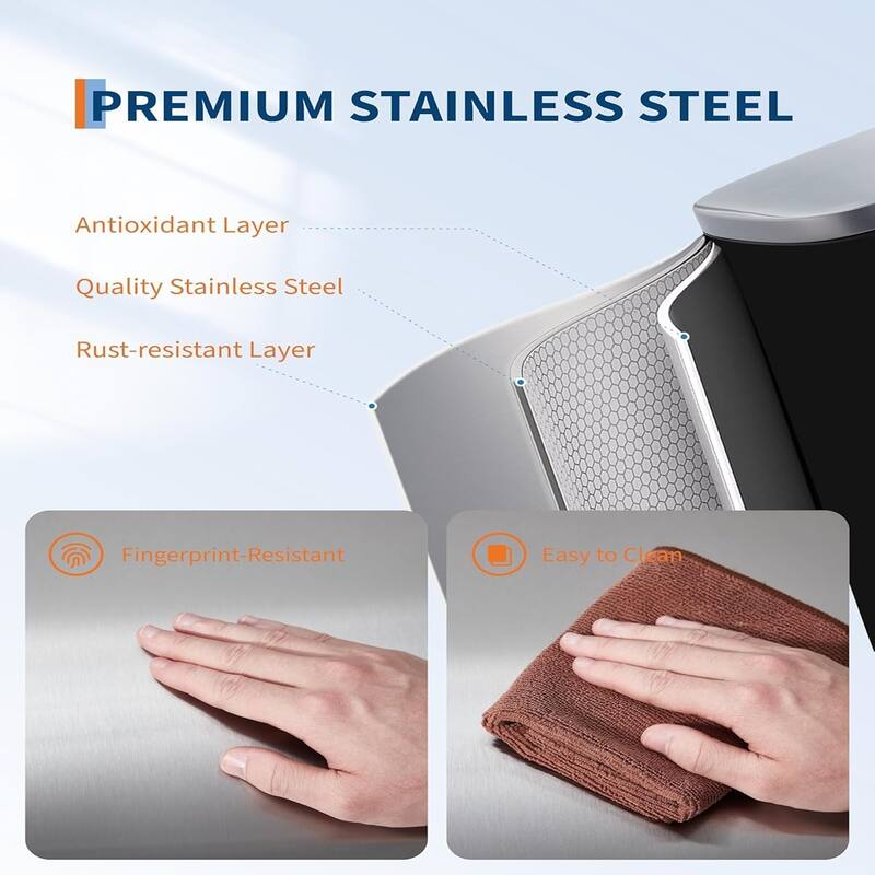 13-Gallon Slim Stainless Steel Trash Can with Soft-Close Lid - Narrow Design