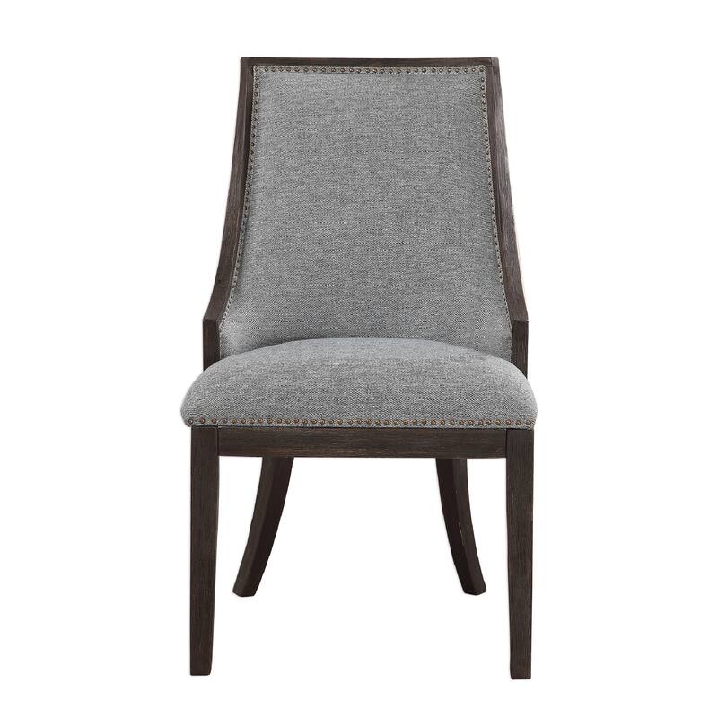 40" Janis Ebony Curved Back Accent Chair with Brass Nailhead Trim