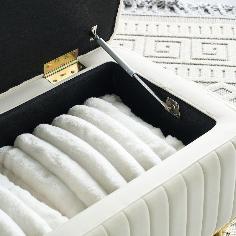 Upholstered Velvet Fabric Storage Ottoman with Safety Hinge