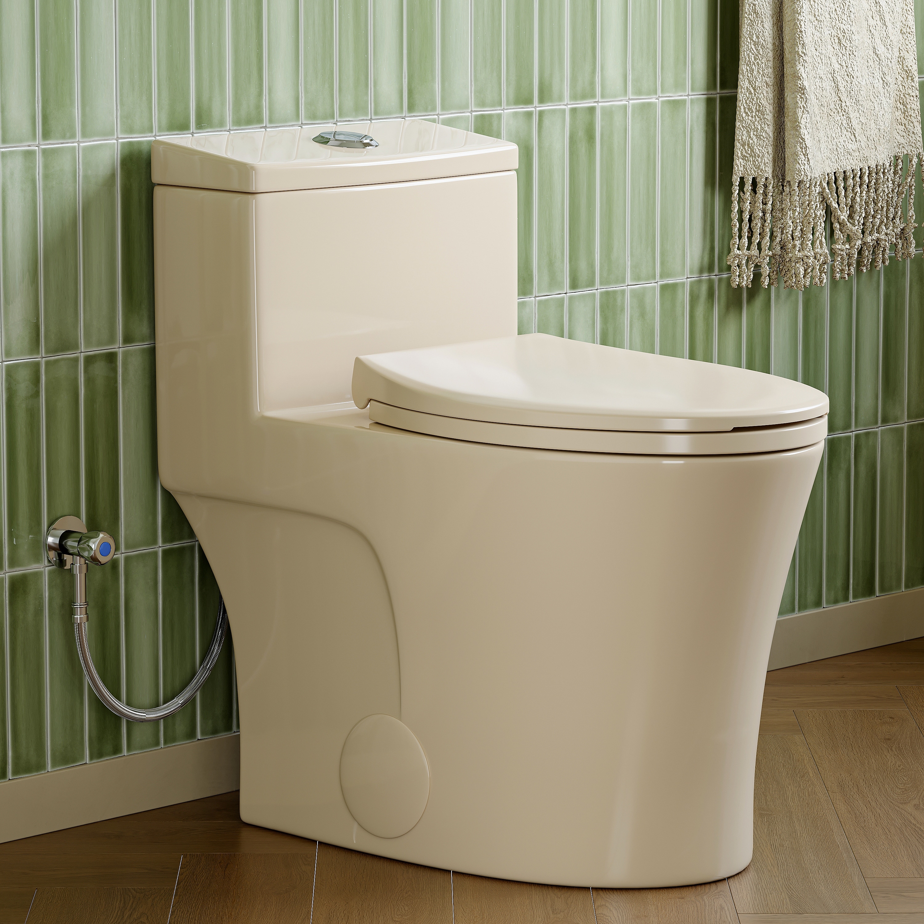 HOROW 1 Piece High Efficiency Dual Flush Elongated Toilet Biscuit 1.1/1.6 GPF Seat Included