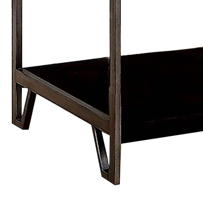 1 Drawer Wooden End Table with Metal Frame, Brown