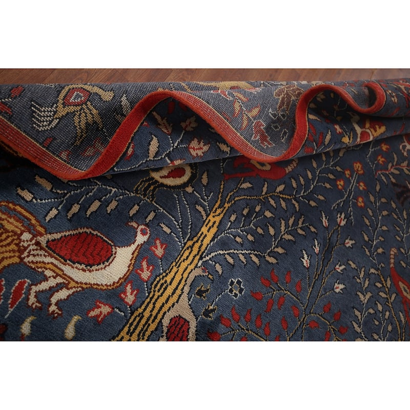 Animals Design Blue Ziegler Oriental Area Rug Handmade Wool Carpet - 8'3"x 11'7"