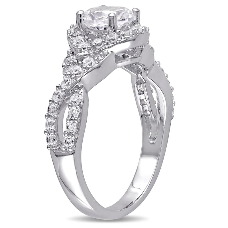 Miadora 6ct TGW Created White Sapphire Necklace Leverback Earrings Ring Set Sterling Silver