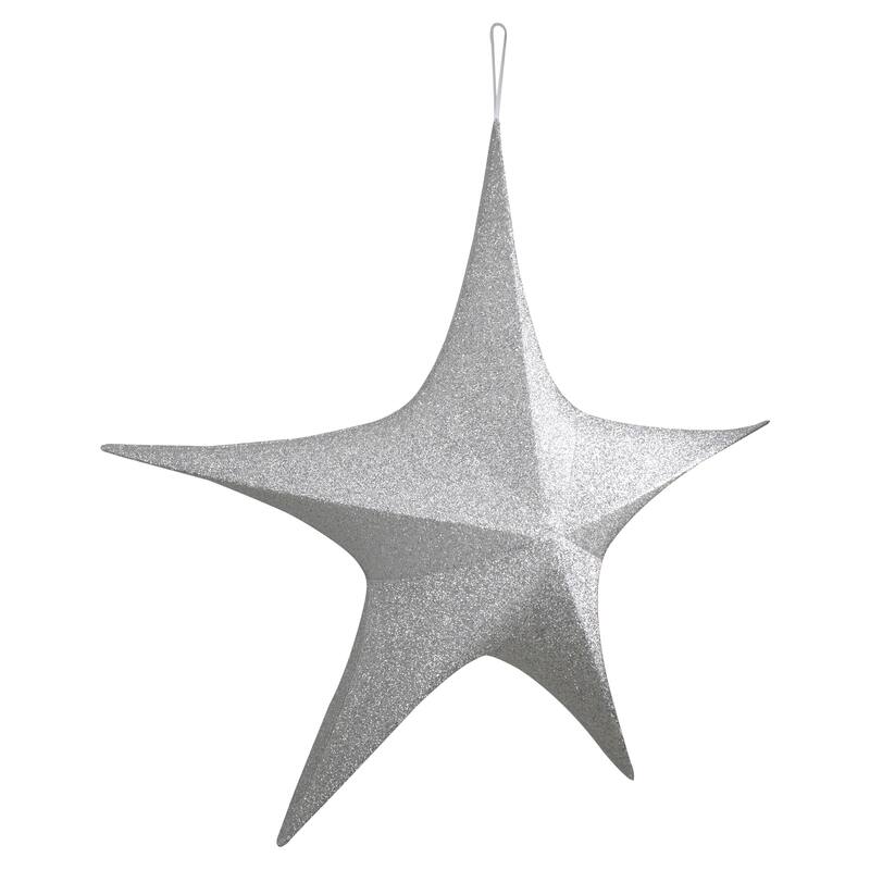Foldable Tinsel Glitter Christmas Star Outdoor Decoration - 51" - Silver