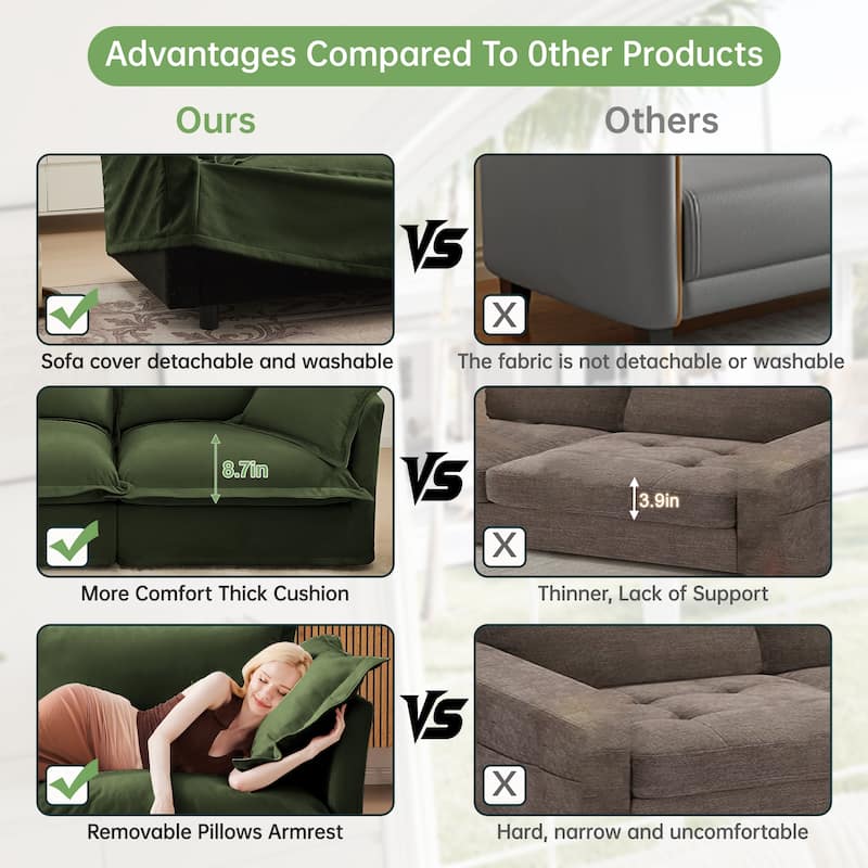 Modern Upholstered Single Sofa Chair with Ottoman, Pillows Oversized Armchair Accent Chair, Deep Seat Reading Chair fo Apartment