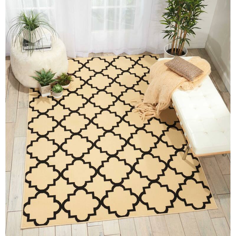 Nourison Grafix Modern Moroccan Trellis Area Rug - 5'3" x 7'3" - Cream/Black - Rectangle