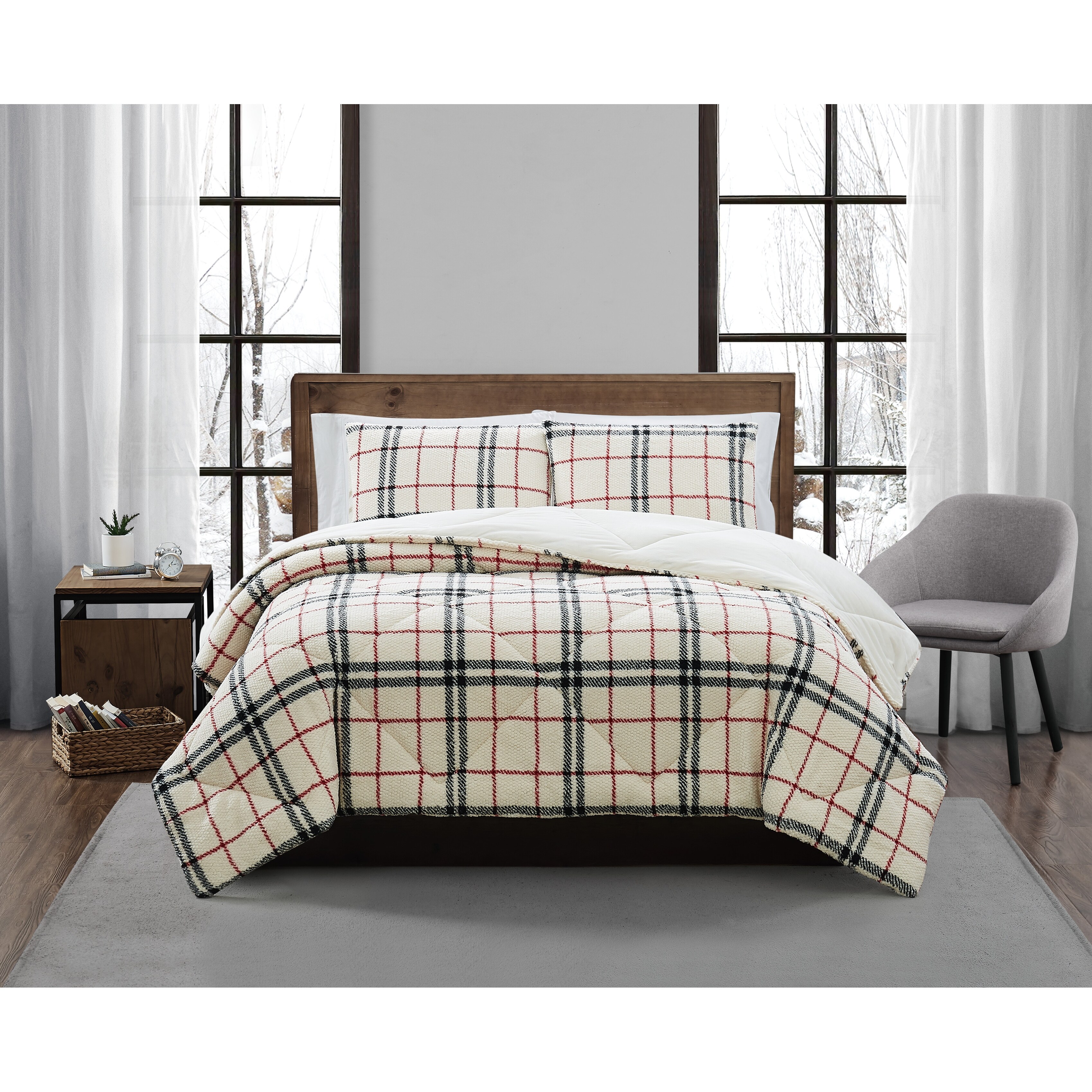 London Fog Popcorn Plaid Sherpa 3 Piece 