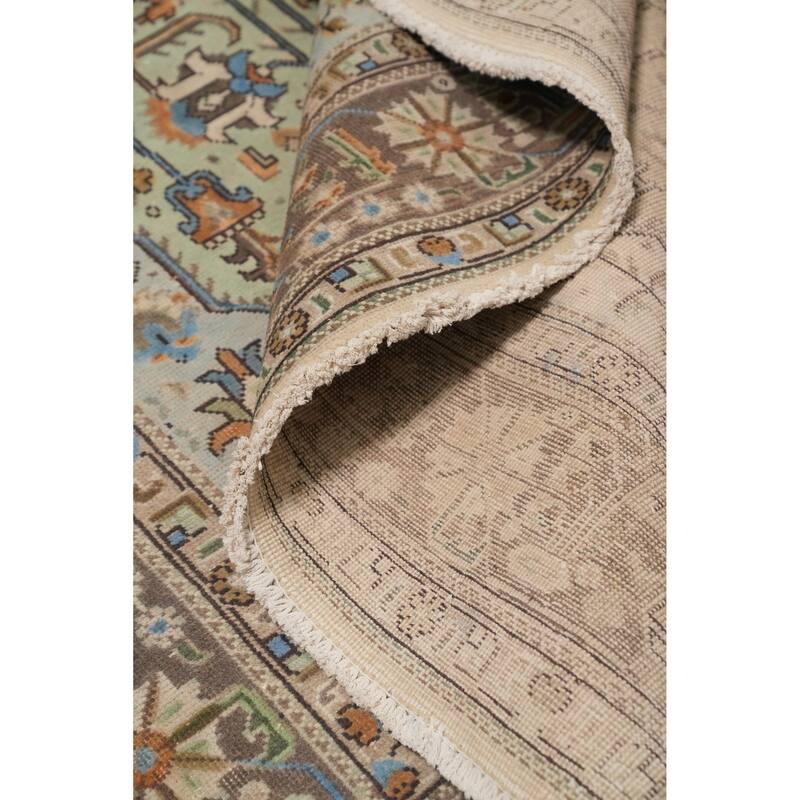 Hand Knotted Oriental 100% Wool Carpet Traditional Medallion Green Tabriz Area Rug - 9' 10'' X 6' 6''