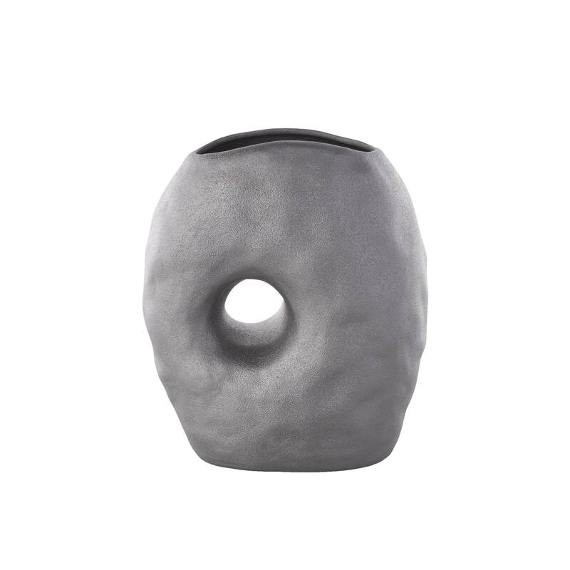 Ceramic Abstract Wavy Donut Decorative Vase with Cutout Center - Gray - Roche River Decor