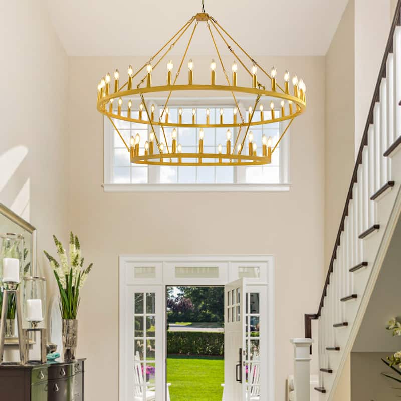 54-Lights Dimmable Two Tiers Wagon Wheel Chandeliers Classic Candle Industrial Chandelier for Living Room Entryway - N/A