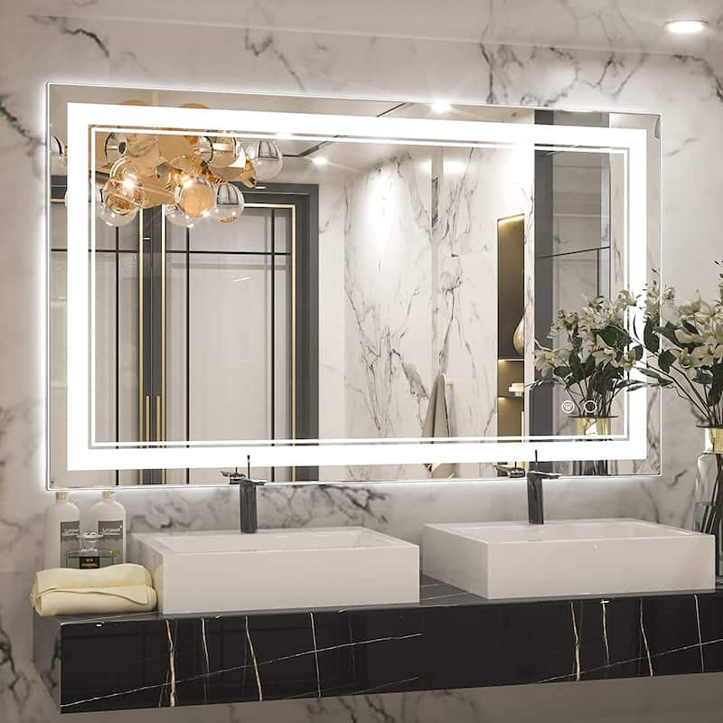 KEONJINN LED Bathroom Vanity Mirror, Wall Mounted Anti-Fog Dimmable Mirror - 40x24